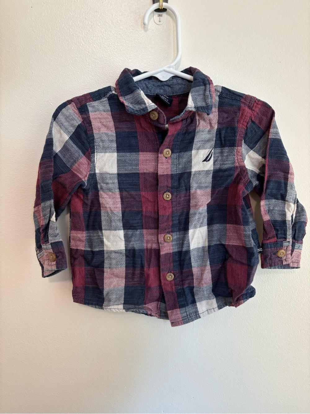 Nautica Toddler Plaid Button-Up Shirt in Navy & Burgundy 12 months